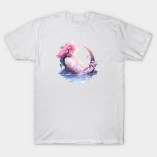 Sakura Bonsai Embrassing the Moon Scenery T-Shirt